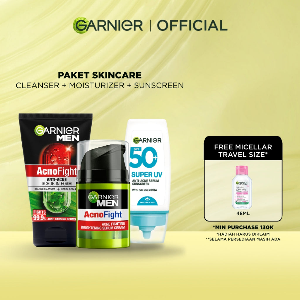 [PAKET HEMAT ISI 2] GARNIER Men Value Skincare Set | Face Wash + Sunscreen SPF 50 PA ++++ | Moisturizer Serum Brightening Sabun Cuci Muka Pria Facial Wash Foam