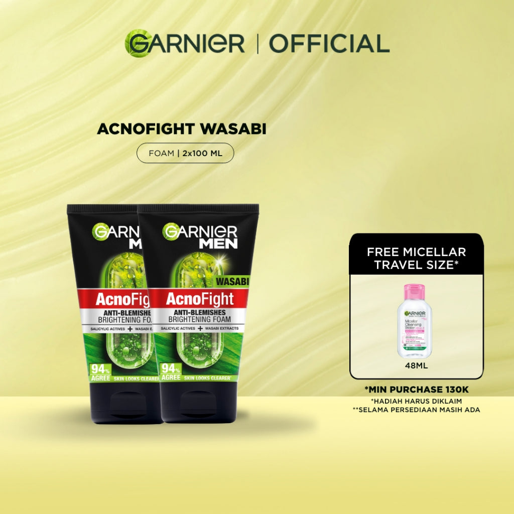 GARNIER Men Facial Wash 100ml ALL VARIANT ISI 2 sabun cuci muka pria - face wash Skincare pembersih wajah acno fight turbo bright wasabi charcoal oil control lawan jerawat kulit kusam