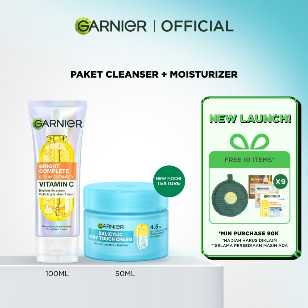 [NEW LAUNCH] GARNIER Mochi Dry Touch Cream Moisturizer Pelembab Wajah Skin Barrier 4.5% Vitamin C / Niacinamide / Salicylic Acid 30ml & 50ml Skincare Set Krim Siang Krim Malam Day Cream Serum Tone Up Mosturizer Mousturizer Cream Pemutih Wajah