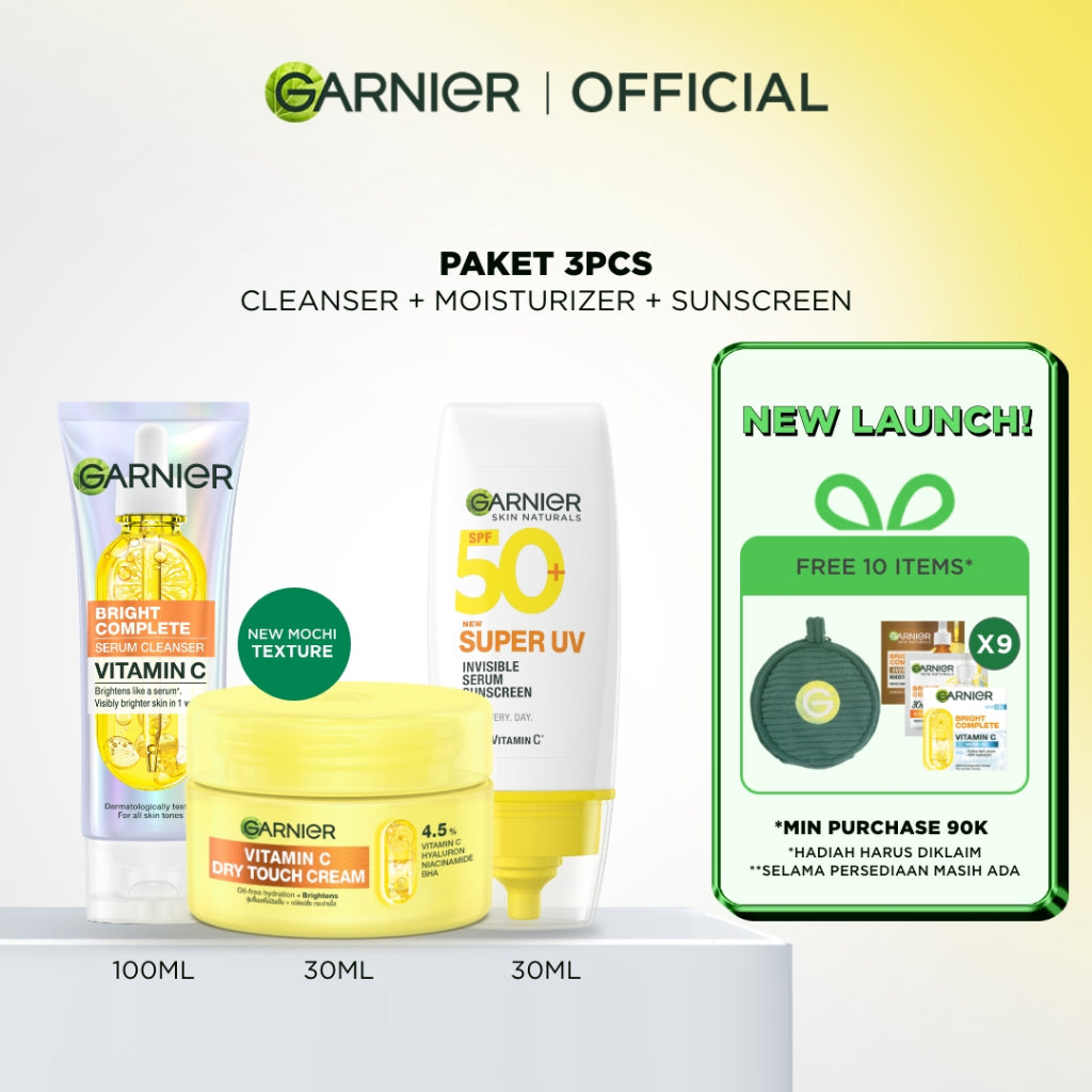 [NEW LAUNCH] GARNIER Mochi Dry Touch Cream Moisturizer Pelembab Wajah Skin Barrier 4.5% Vitamin C / Niacinamide / Salicylic Acid 30ml & 50ml Skincare Set Krim Siang Krim Malam Day Cream Serum Tone Up Mosturizer Mousturizer Cream Pemutih Wajah