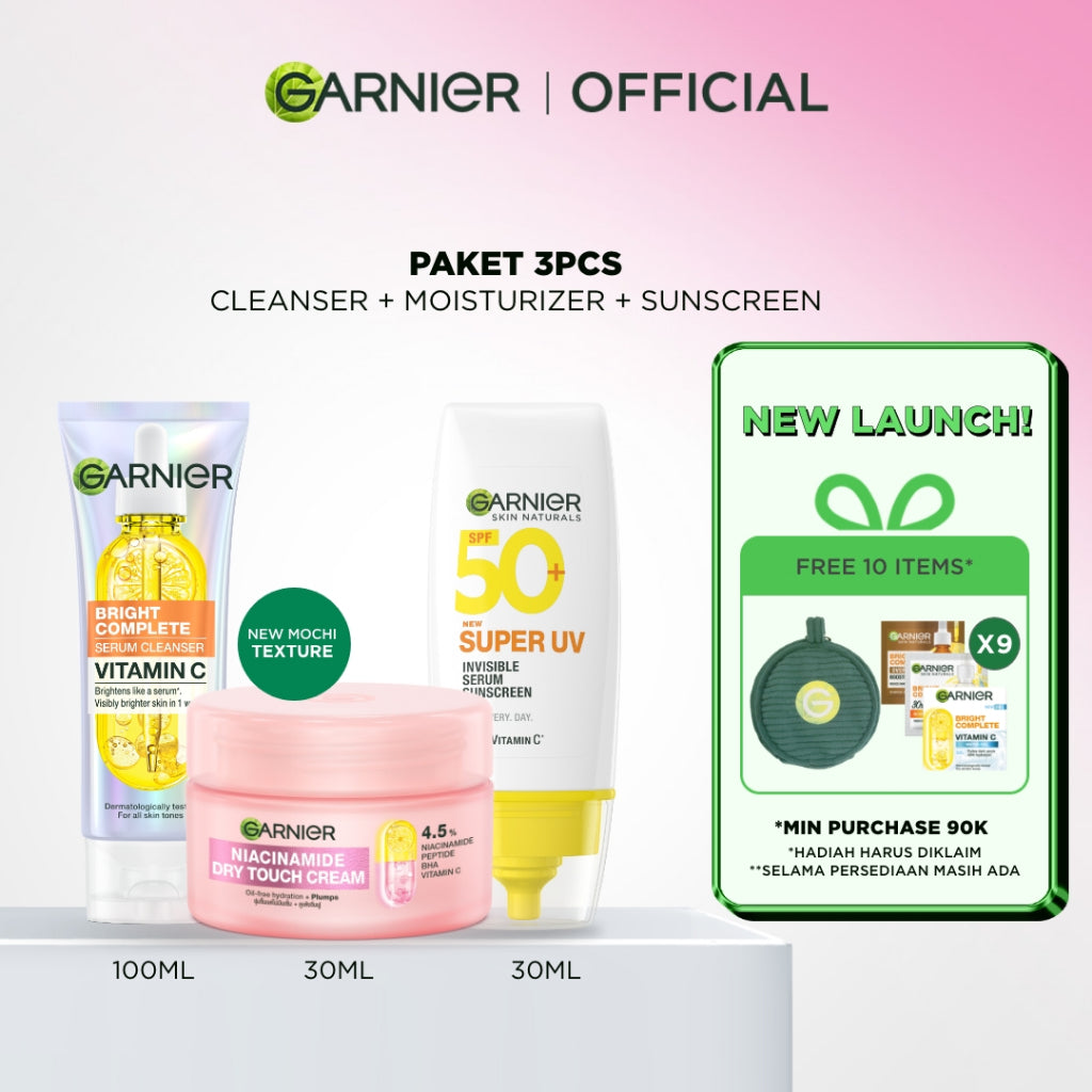 [NEW LAUNCH] GARNIER Mochi Dry Touch Cream Moisturizer Pelembab Wajah Skin Barrier 4.5% Vitamin C / Niacinamide / Salicylic Acid 30ml & 50ml Skincare Set Krim Siang Krim Malam Day Cream Serum Tone Up Mosturizer Mousturizer Cream Pemutih Wajah
