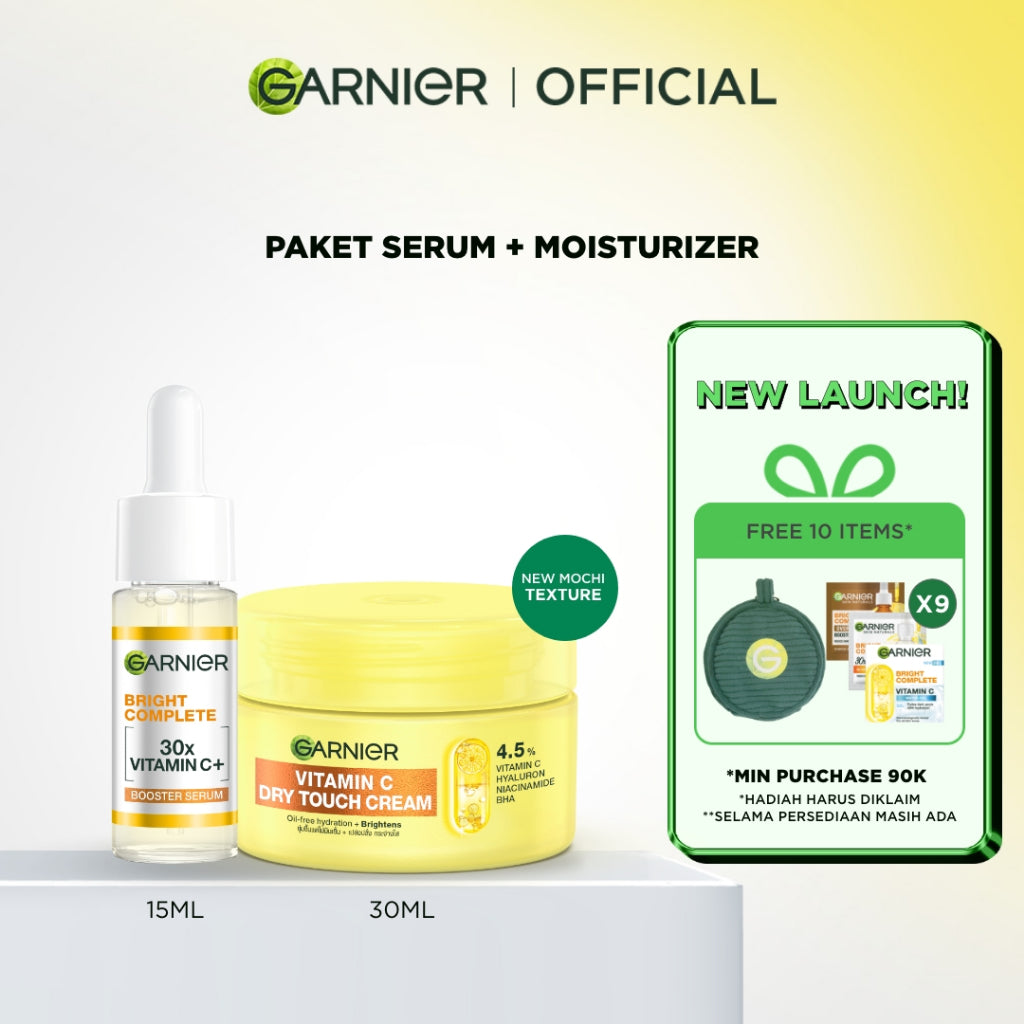 [NEW LAUNCH] GARNIER Mochi Dry Touch Cream Moisturizer Pelembab Wajah Skin Barrier 4.5% Vitamin C / Niacinamide / Salicylic Acid 30ml & 50ml Skincare Set Krim Siang Krim Malam Day Cream Serum Tone Up Mosturizer Mousturizer Cream Pemutih Wajah
