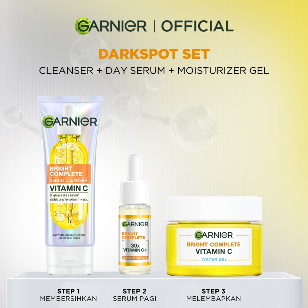 GARNIER Facial Wash Bright Complete Vitamin C Serum Cleanser 100ml Paket Skincare Pembersih Wajah Mencerahkan Seperti Serum Wash Sabun Cuci Muka Sabun Muka Glowing dan Memutihkan Moisturizer Sunscreen