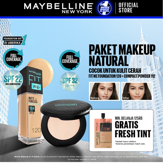 Maybelline Paket Makeup FIT ME Compact Powder + FIT ME Liquid Foundation FREE GIFT | Oil Control Tahan Lama
