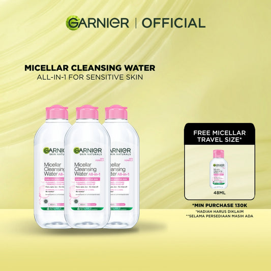 [PAKET HEMAT ISI 3] GARNIER Micellar Water Pink 400ml Skincare Cleansing - Pembersih Wajah & Make up Pink Blue Oil Vitamin C Rose Peeling Exfoliating Skincare Cleansing