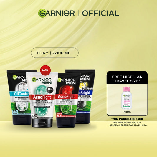 GARNIER Men Facial Wash 100ml ALL VARIANT ISI 2 sabun cuci muka pria - face wash Skincare pembersih wajah acno fight turbo bright wasabi charcoal oil control lawan jerawat kulit kusam