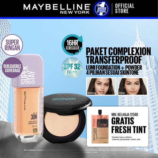 MAYBELLINE OFFICIAL Paket Makeup Superstay Lumi Foundation + Fit Me Compact Powder