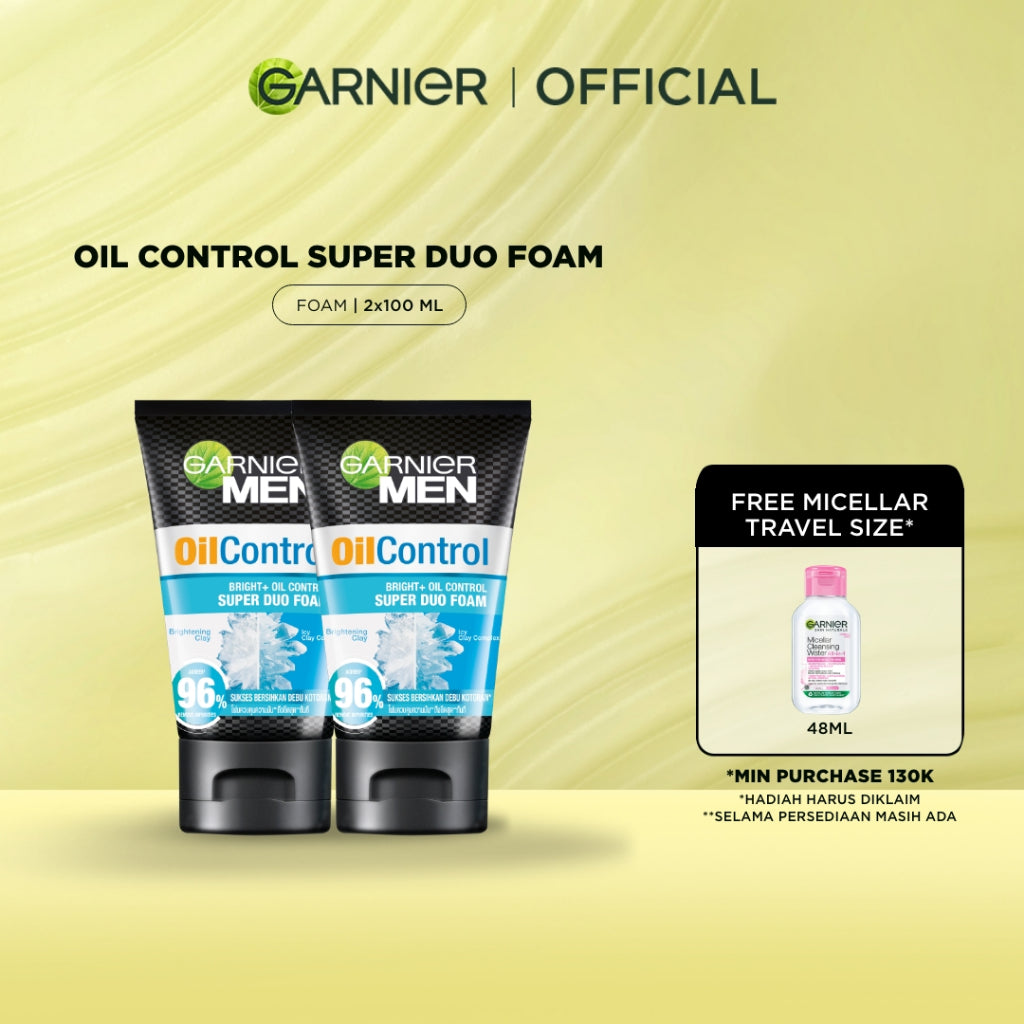 GARNIER Men Facial Wash 100ml ALL VARIANT ISI 2 sabun cuci muka pria - face wash Skincare pembersih wajah acno fight turbo bright wasabi charcoal oil control lawan jerawat kulit kusam