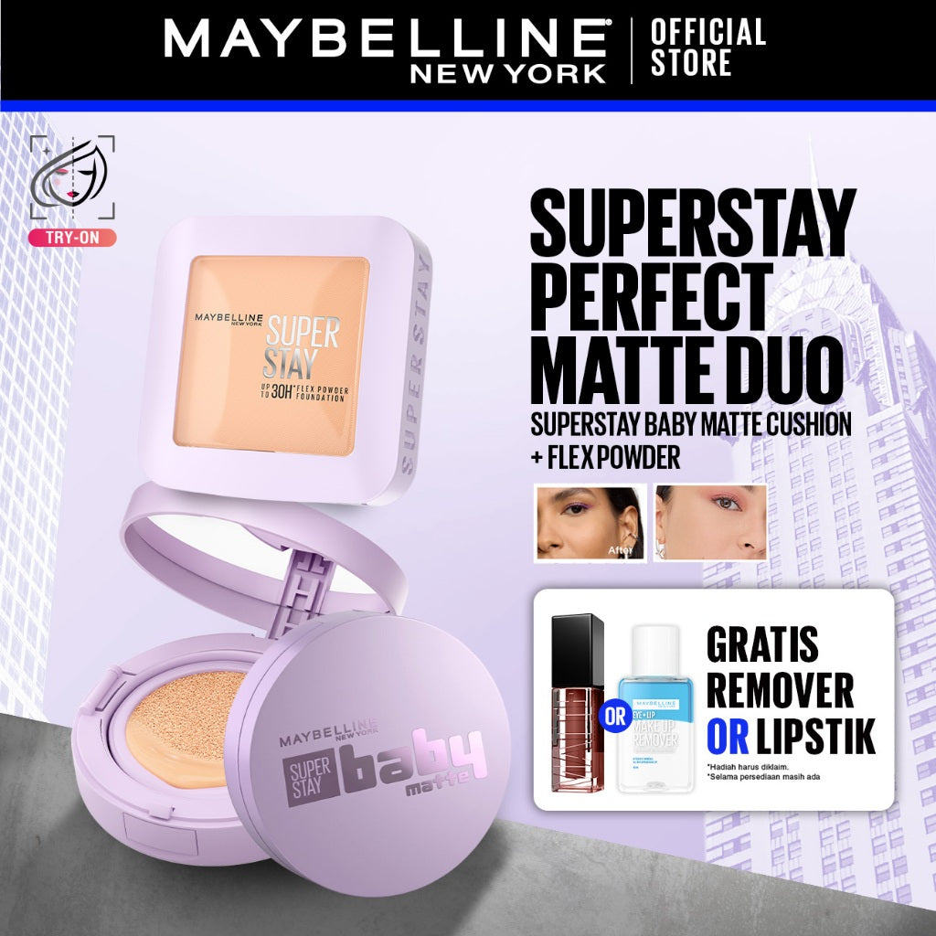 MAYBELLINE OFFICIAL Superstay Unbreakable Duo - Superstay Baby Matte Cushion + Superstay Flex Powder Foundation