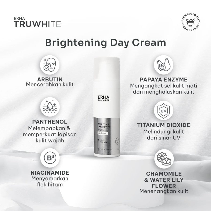 ERHA Truwhite Bundle Complete Brightening Series - Paket Lengkap 5PCS Hemat Serum, Day Night Cream Moisturizer, Toner & Face Wash Untuk Wajah Cerah Plumpy & Glowing  I Vitamin C/Vit , Niacinamide, Tranexamic Acid, Zinc Gluconate