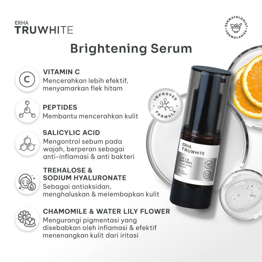 ERHA Truwhite Bundle Complete Brightening Series - Paket Lengkap 5PCS Hemat Serum, Day Night Cream Moisturizer, Toner & Face Wash Untuk Wajah Cerah Plumpy & Glowing  I Vitamin C/Vit , Niacinamide, Tranexamic Acid, Zinc Gluconate