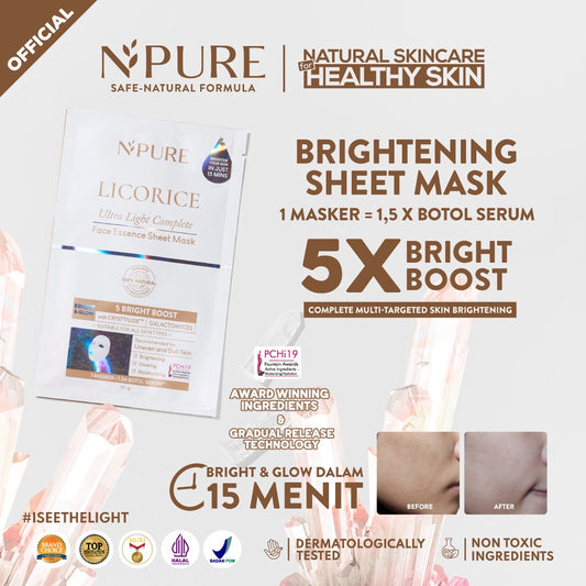 NPURE Sheet Mask Licorice / Ultra Light Complete / Brightening Sheet Mask / Masker Wajah Cerah Glowing /  5X Bright Boost