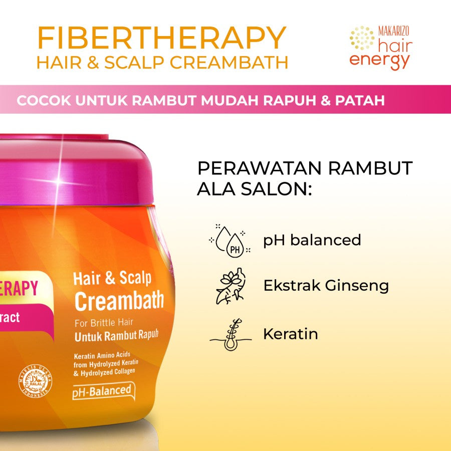 PAKET ISI 2- Makarizo Hair Energy Fibertheraphy Creambath Ginseng Extract 500gr