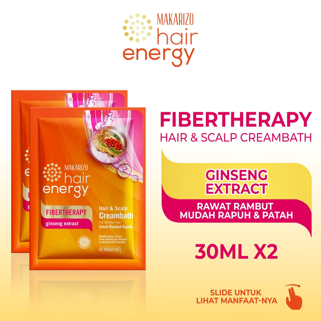 PAKET ISI 2 - Makarizo Hair Energy Fibertherapy Hair & Scalp Creambath Ginseng 30 mL