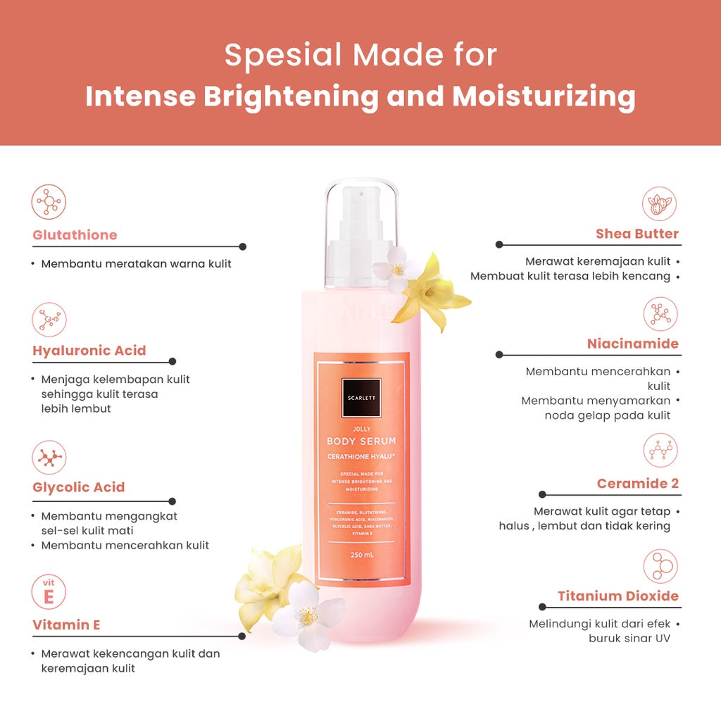 Scarlett Whitening Jolly Body Serum - Serum Badan dengan Aroma Wangi Mewah untuk Mencerahkan Melembabkan Menutrisi Kulit ||  Efektif Meratakan Kulit Belang & Pemutih Kulit