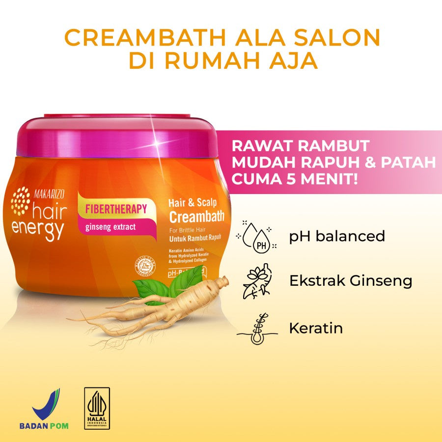 PAKET ISI 2- Makarizo Hair Energy Fibertheraphy Creambath Ginseng Extract 500gr