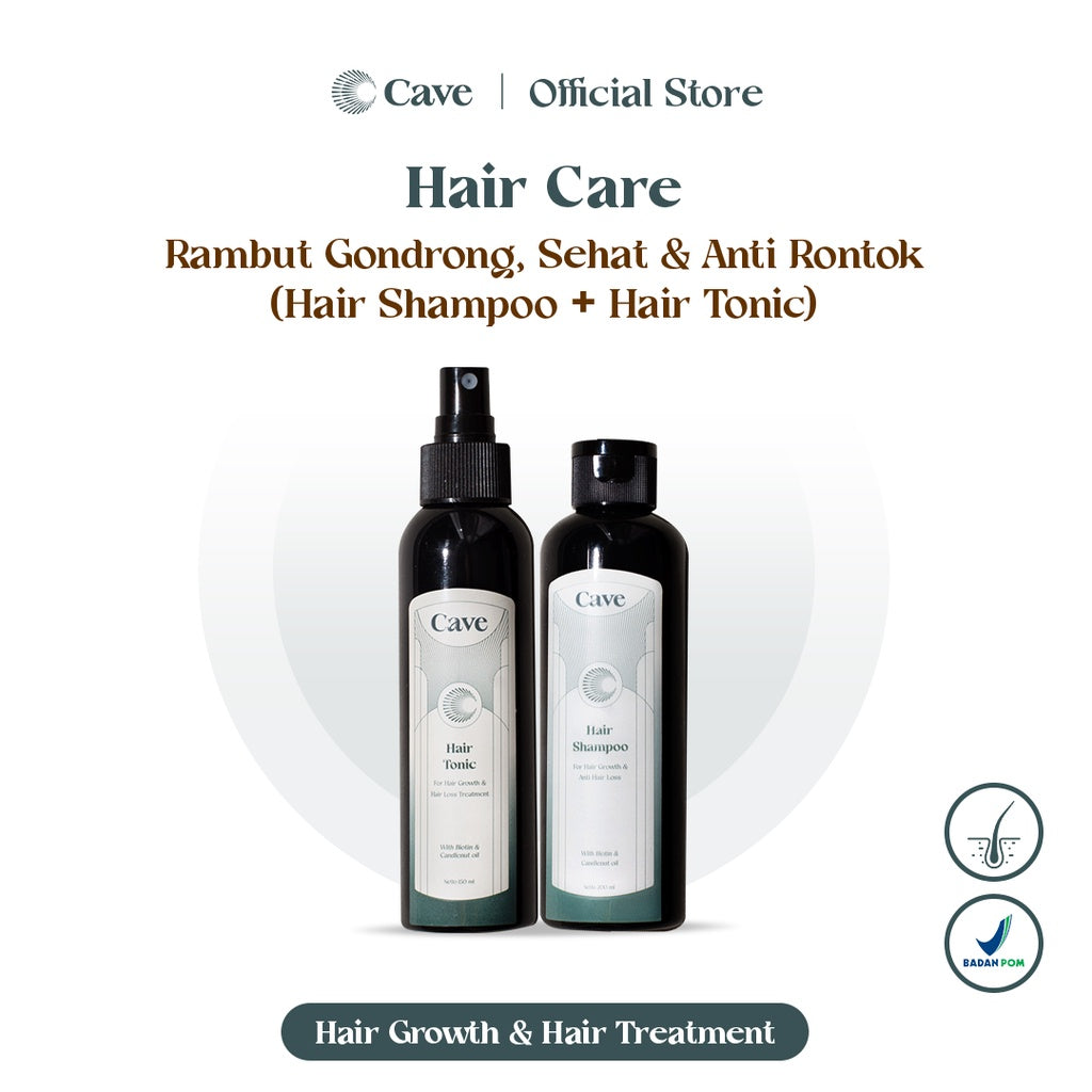 Cave Hair Shampoo & Hair Tonic - Penumbuh Pemanjang Pelebat Rambut Pria Mengurangi Rontok & Kebotakan