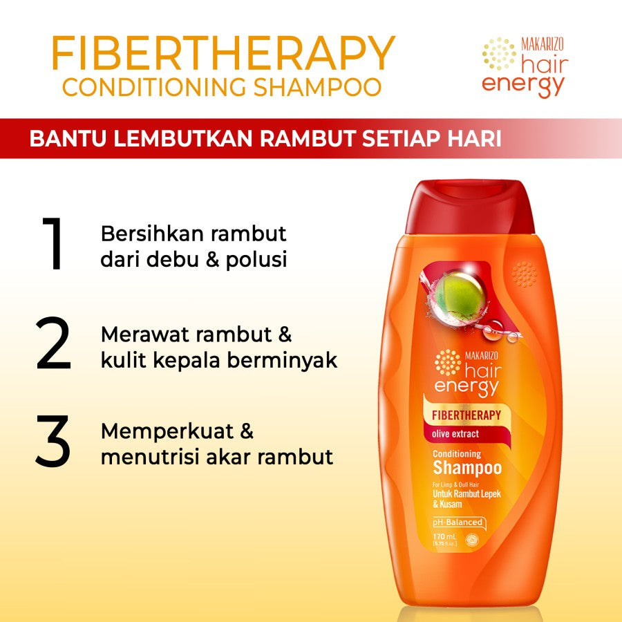 PAKET ISI 2 - Makarizo Hair Energy Fibertherapy Conditioning Shampoo Olive 170 mL