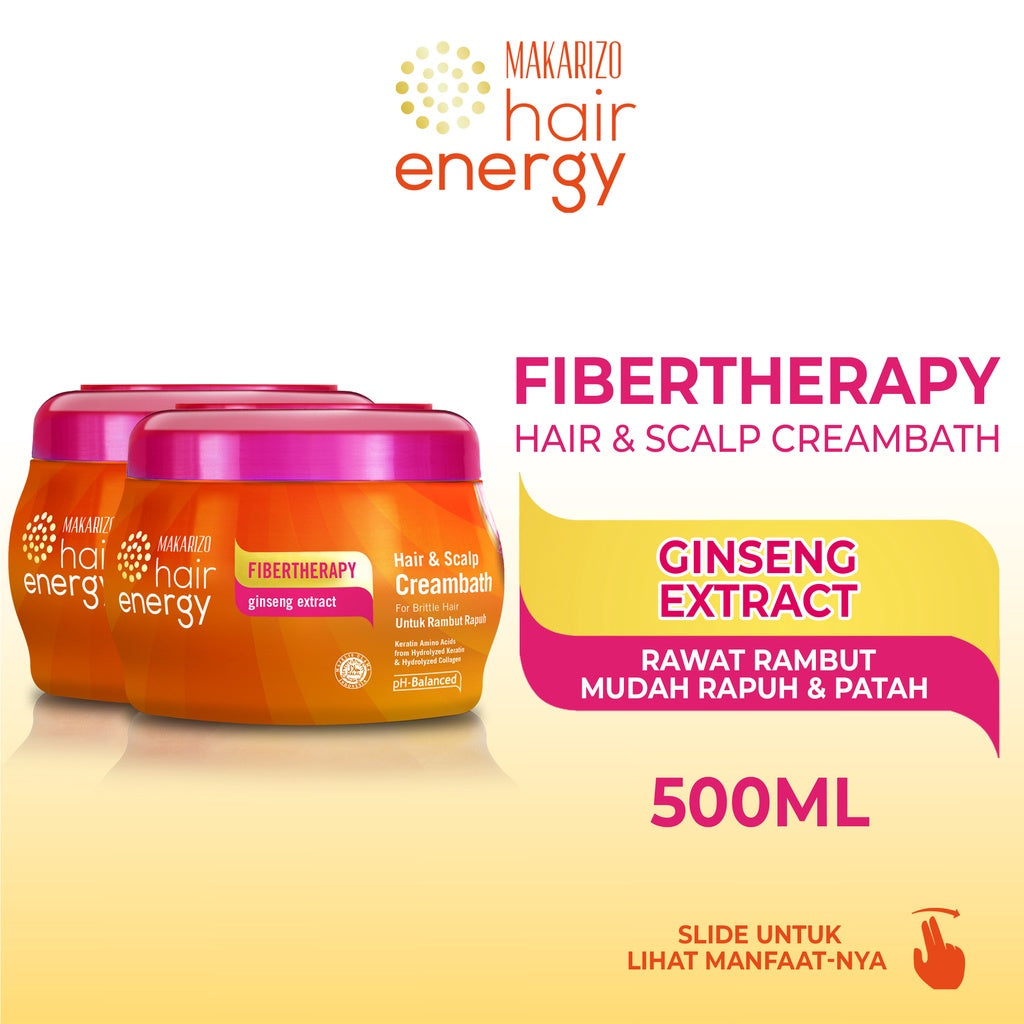 PAKET ISI 2- Makarizo Hair Energy Fibertheraphy Creambath Ginseng Extract 500gr