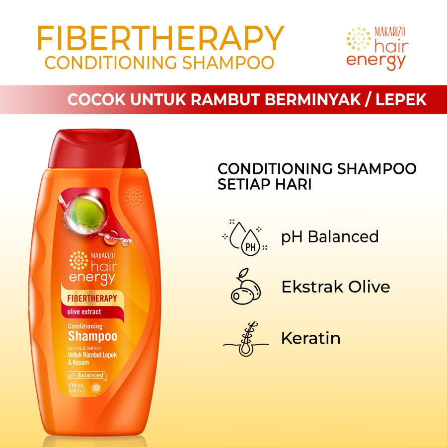 PAKET ISI 2 - Makarizo Hair Energy Fibertherapy Conditioning Shampoo Olive 170 mL