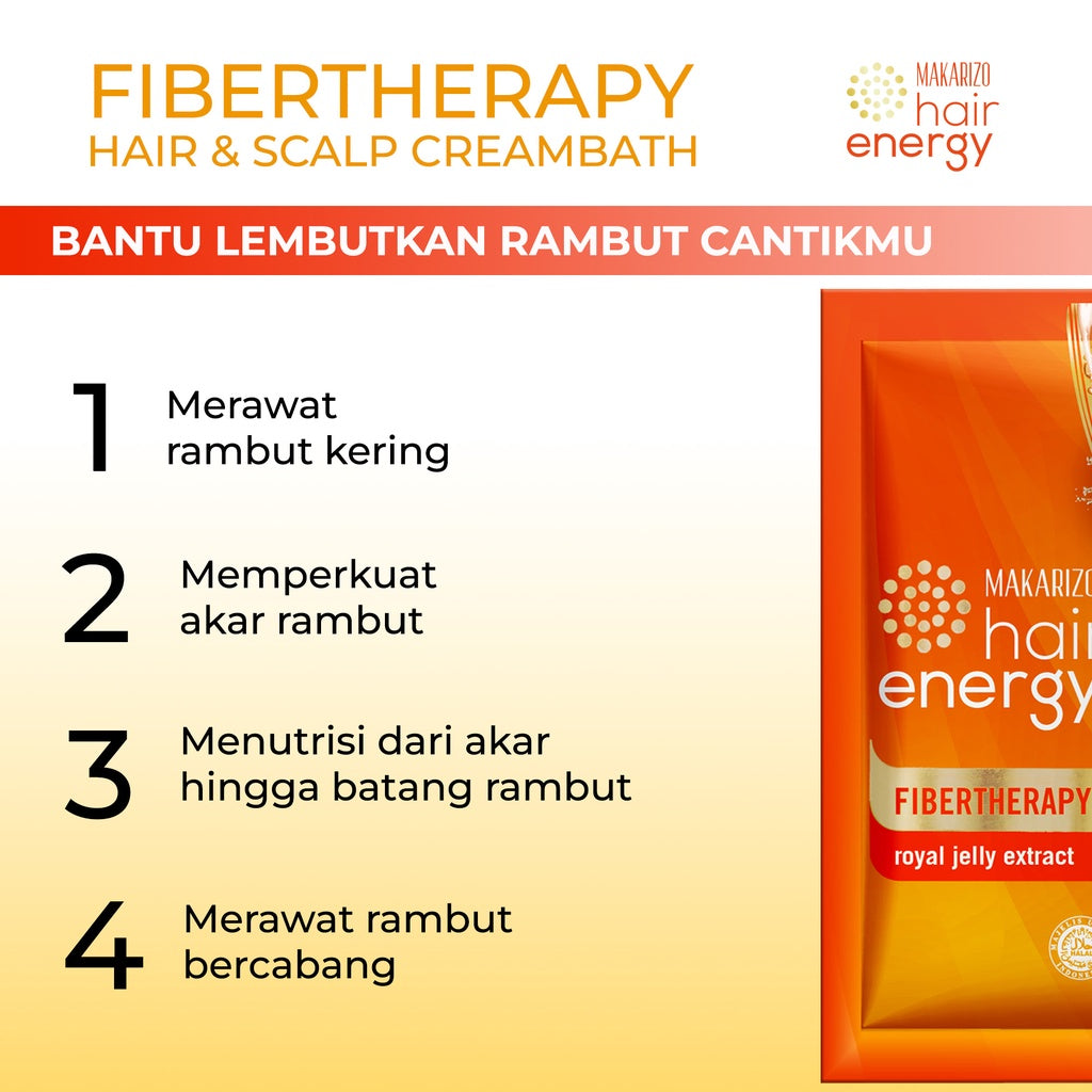 PAKET SEBULAN - Makarizo Hair Energy Fibertherapy Hair & Scalp Creambath Royal Jelly 30 mL x8