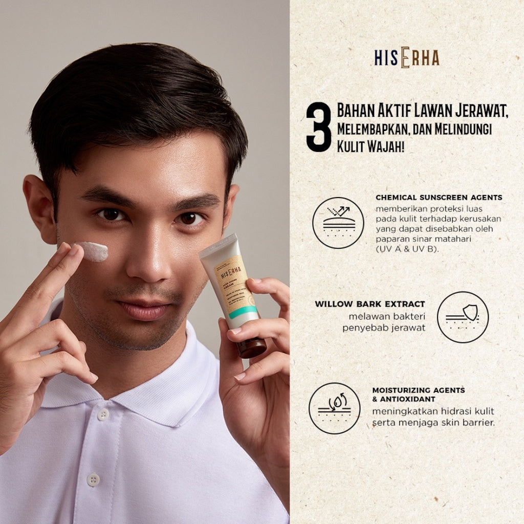 HIS ERHA Mantools Set - Rangkaian untuk Kulit BerjerawatHIS ERHA Paket Lengkap Facial Wash, Serum, Sunscreen Pelembap Brightening / Acne - Set untuk Mencerahkan Wajah Kusam, Lawan Jerawat / Minyak khusus Pria, Verified by Dermatologist, Niacinamide, Salic