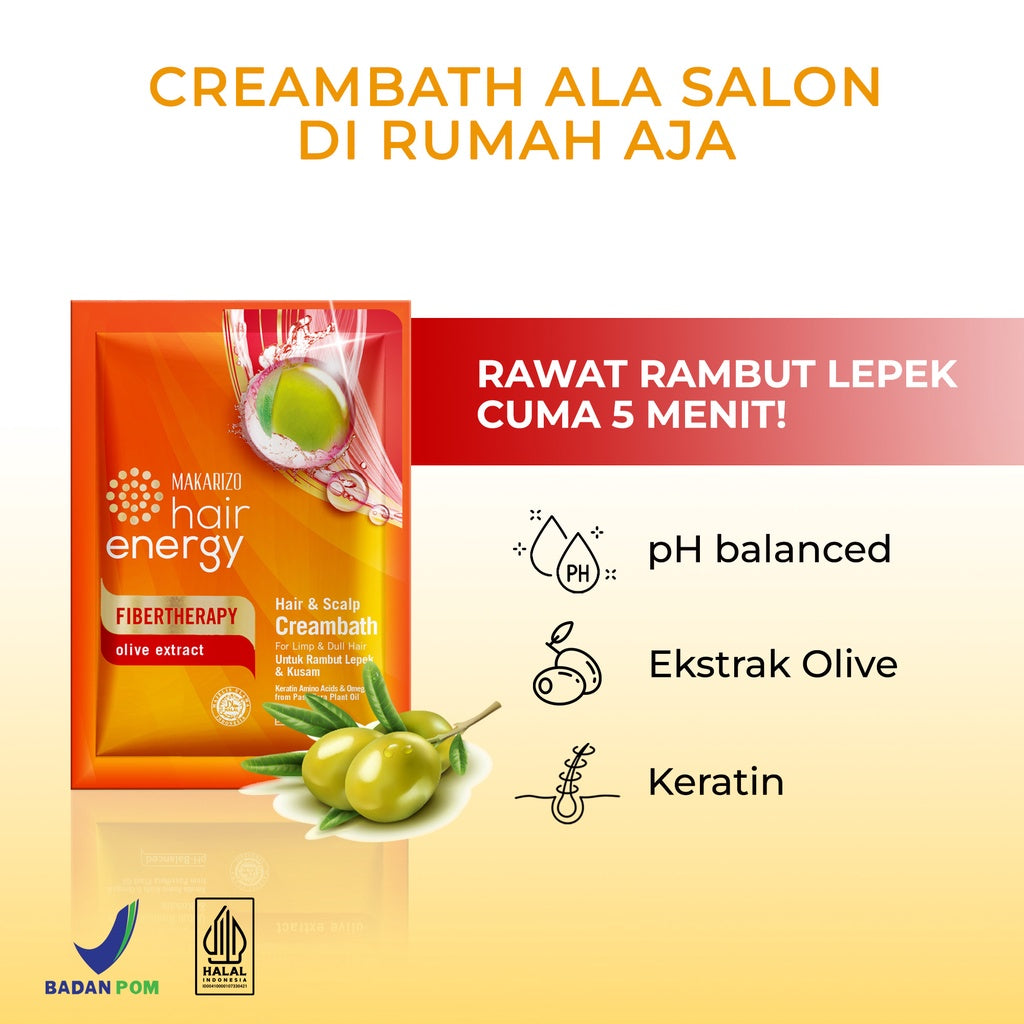PAKET SEBULAN - Makarizo Hair Energy Fibertherapy Hair & Scalp Creambath Olive 30 mL x8