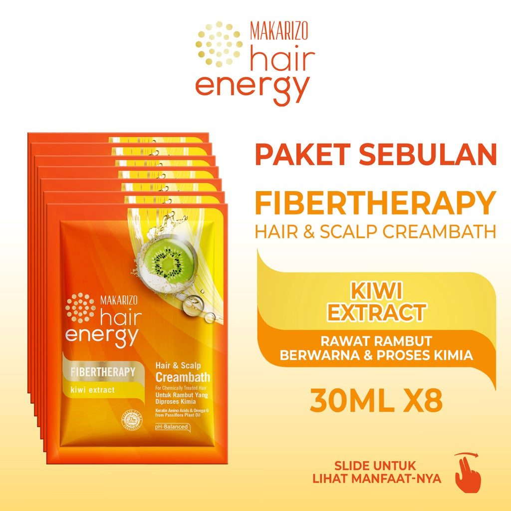 PAKET SEBULAN - Makarizo Hair Energy Fibertherapy Hair & Scalp Creambath Kiwi 30 mL x8