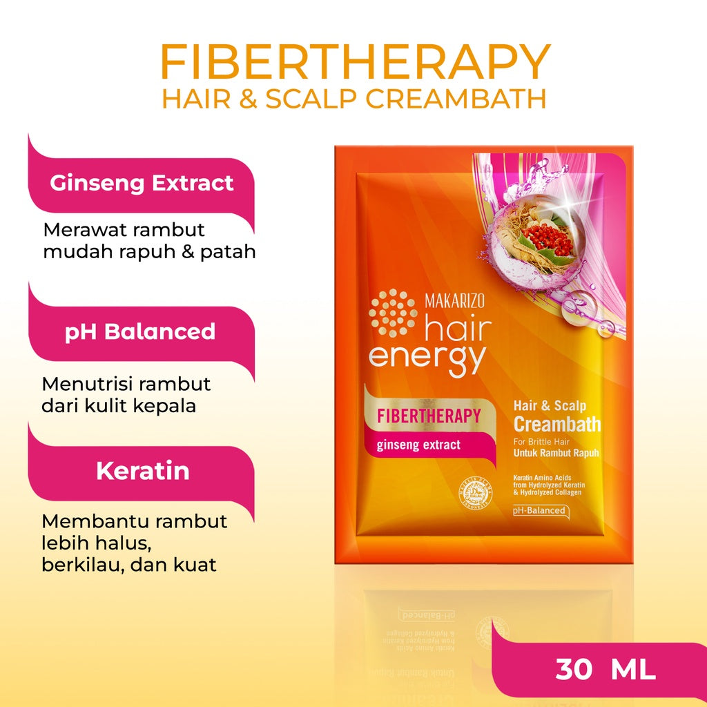PAKET SEBULAN - Makarizo Hair Energy Fibertherapy Hair & Scalp Creambath Ginseng 30 mL x8