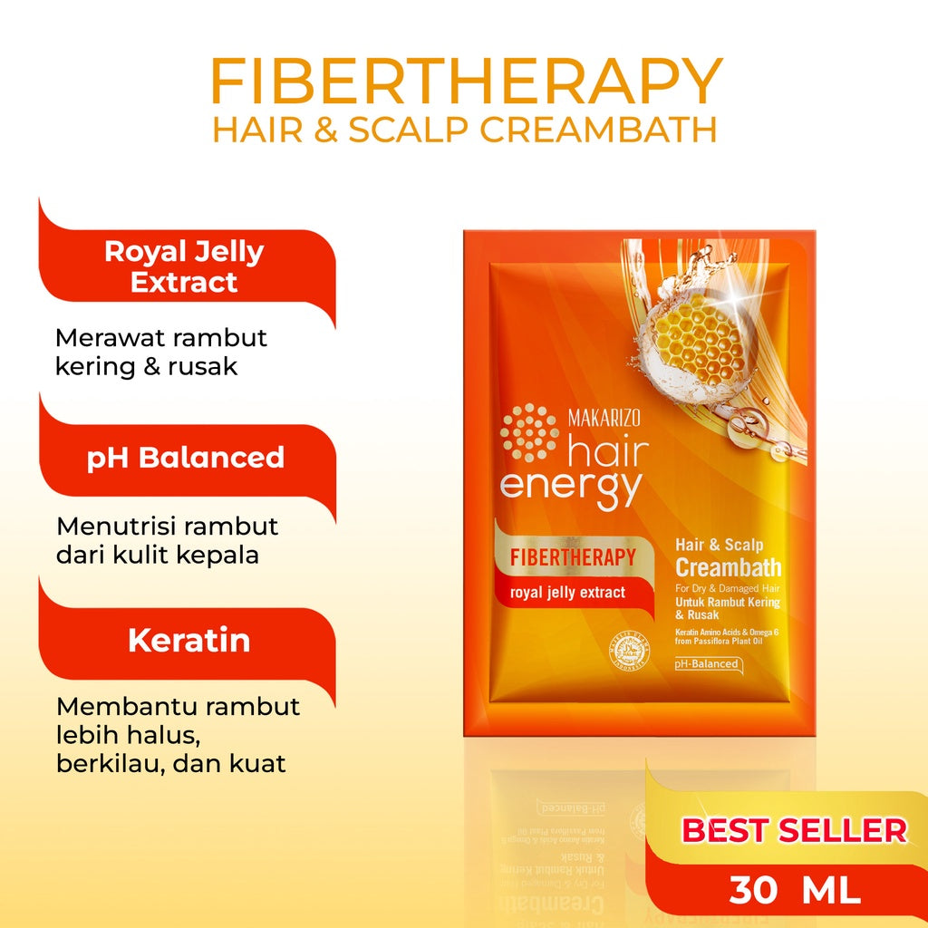 PAKET SEBULAN - Makarizo Hair Energy Fibertherapy Hair & Scalp Creambath Royal Jelly 30 mL x8