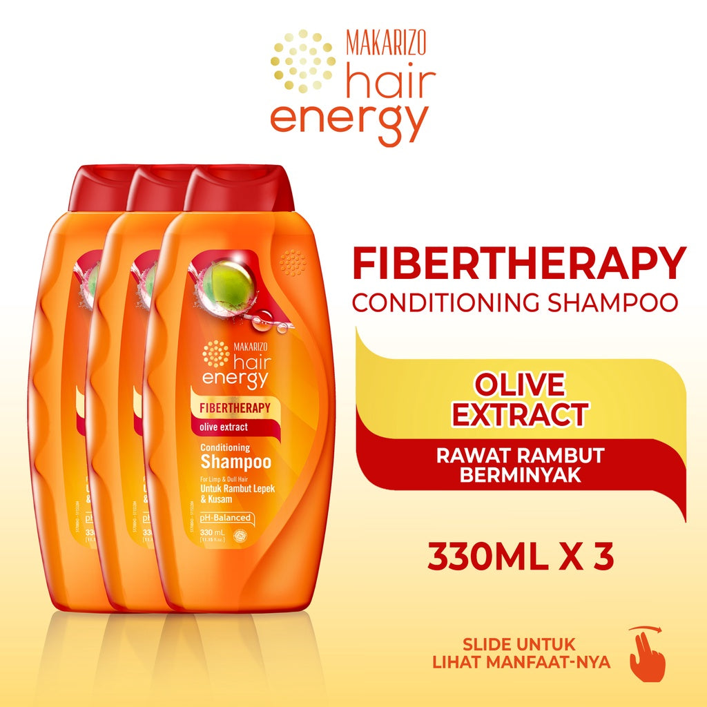 PAKET ISI 3 - Makarizo Hair Energy Fibertheraphy Conditioning Shampoo Olive 330 mL