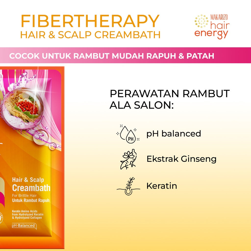 PAKET SEBULAN - Makarizo Hair Energy Fibertherapy Hair & Scalp Creambath Ginseng 30 mL x8