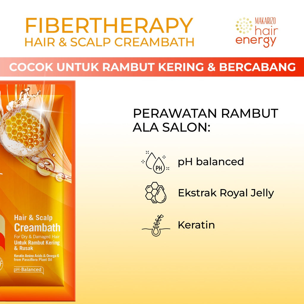 PAKET SEBULAN - Makarizo Hair Energy Fibertherapy Hair & Scalp Creambath Royal Jelly 30 mL x8