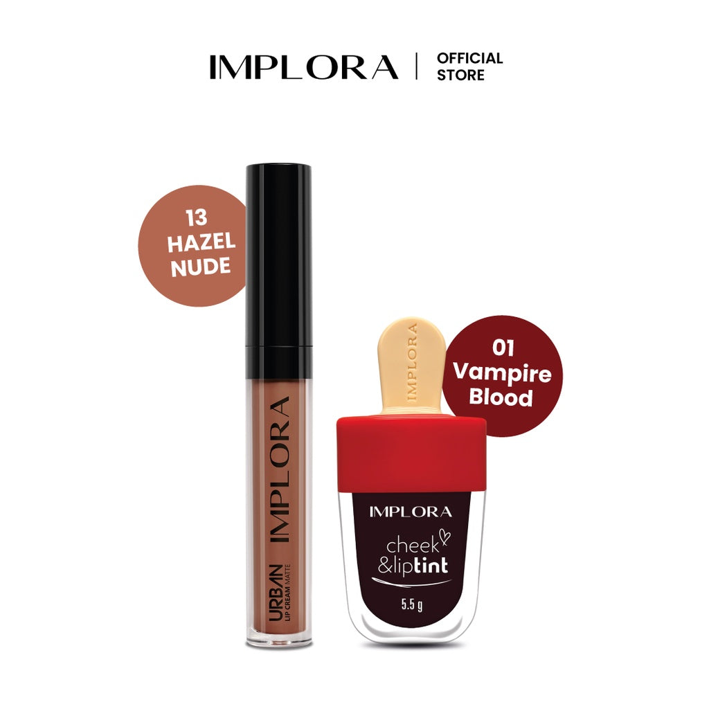 Implora Korean Matte Ombre Lips (Hazelnude Lip Cream + LipTint)