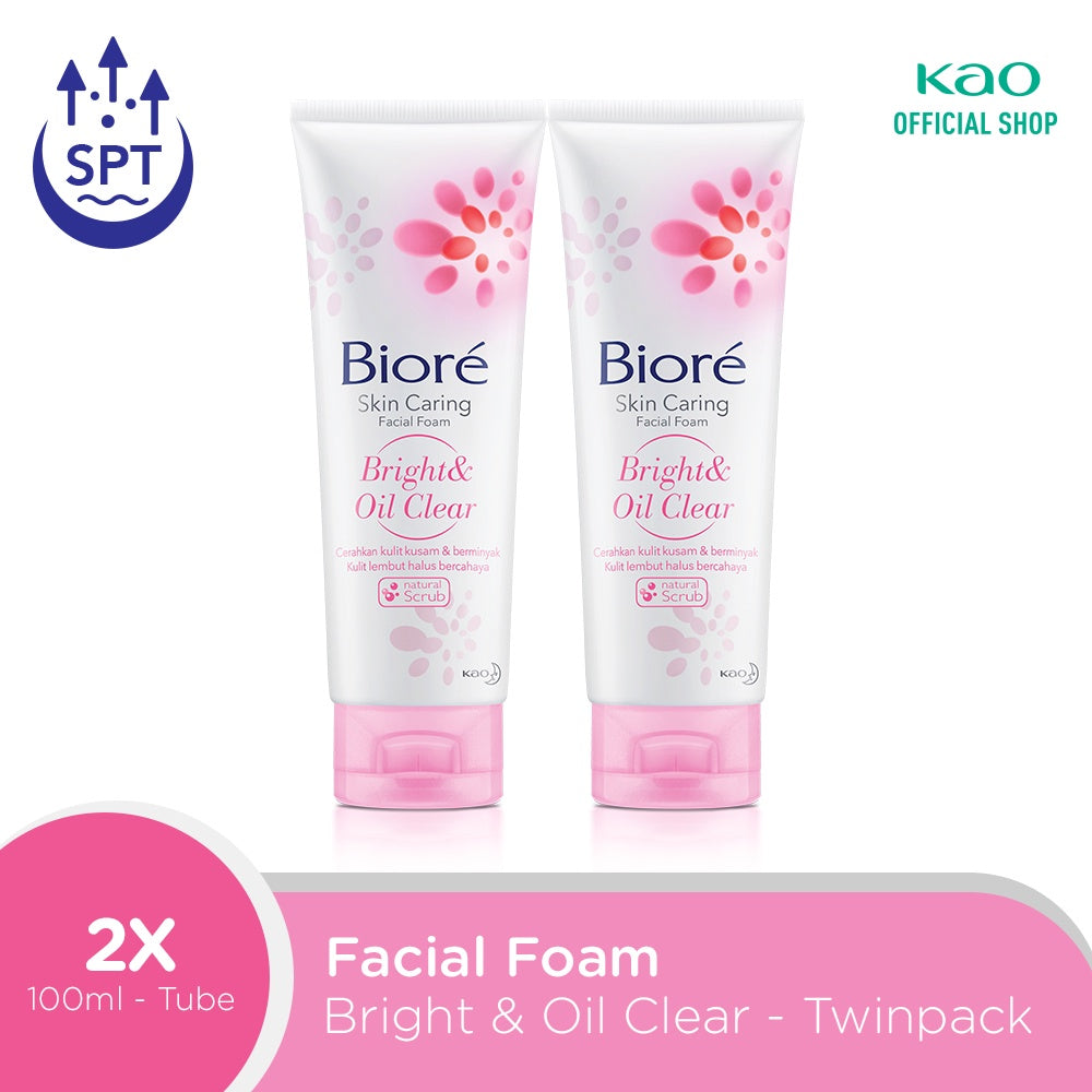 Biore Skin Caring Sabun Cuci Muka Untuk Kulit Berminyak Bright & Oil Clear Natural Scrub 100 gr x 2
