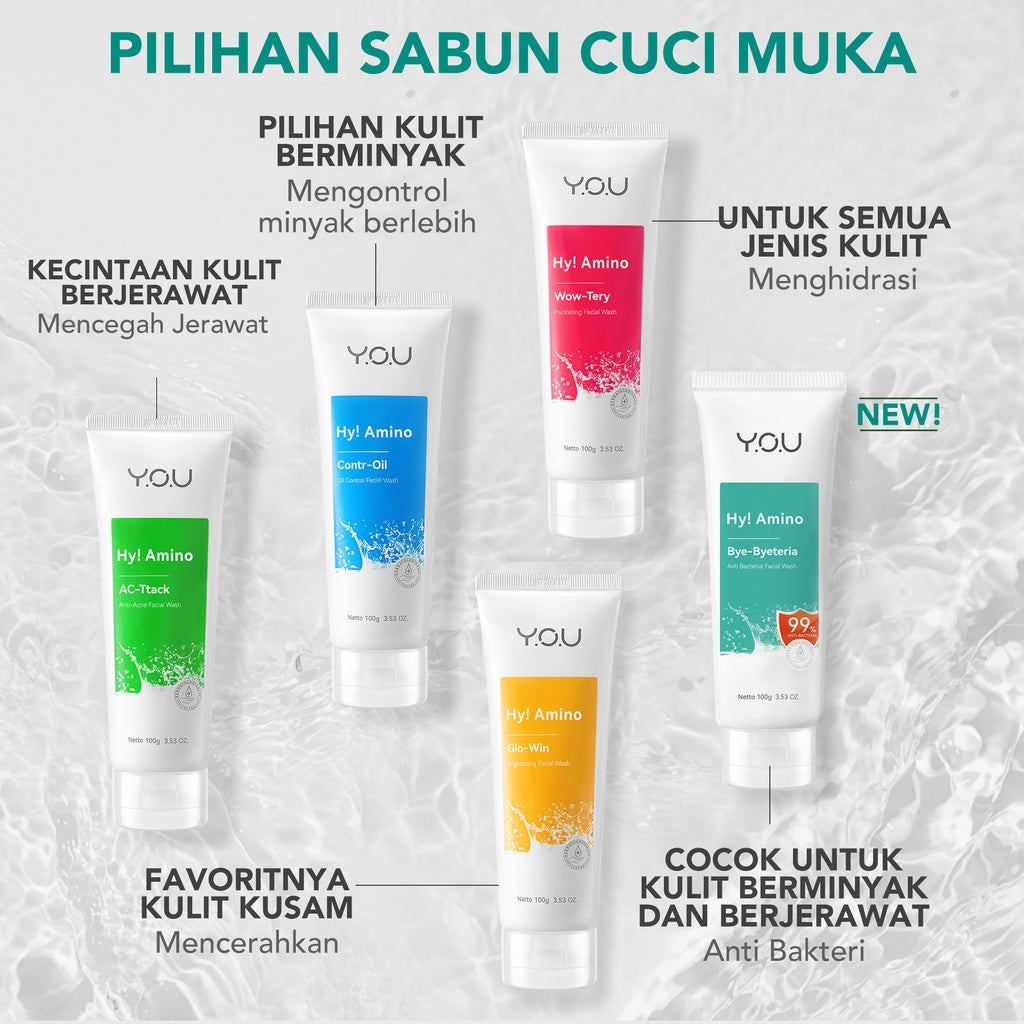 YOU Hy! Amino Bye-Byeteria Anti Bacterial Facial Wash Sabun Pembersih Wajah Hyaluronic Acid