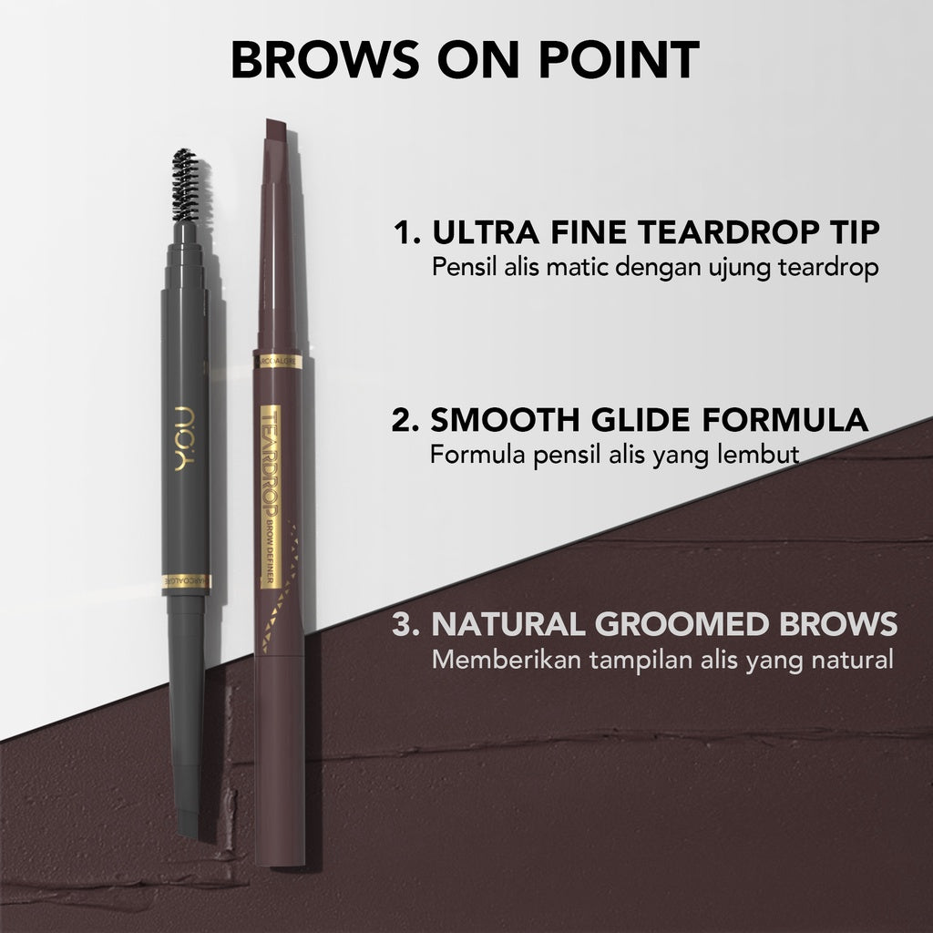 YOU Teardrop Brow Definer Pensil Alis Waterproof Pigmented Tahan Lama Makeup Mata