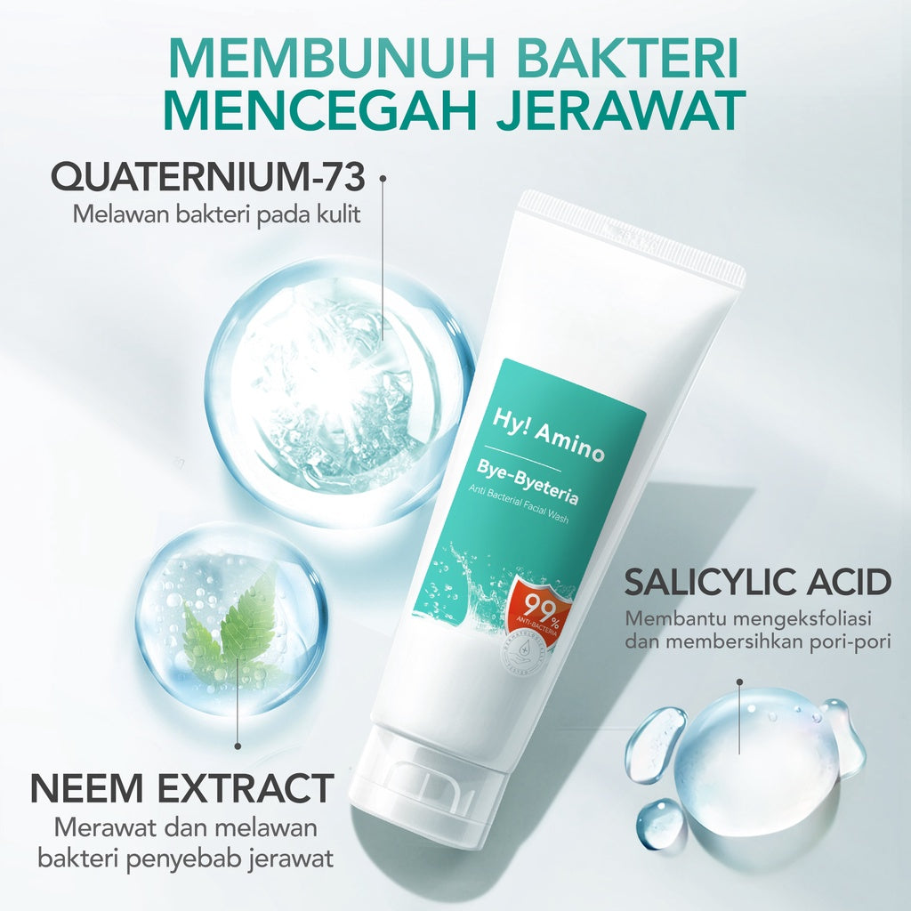 YOU Hy! Amino Bye-Byeteria Anti Bacterial Facial Wash Sabun Pembersih Wajah Hyaluronic Acid
