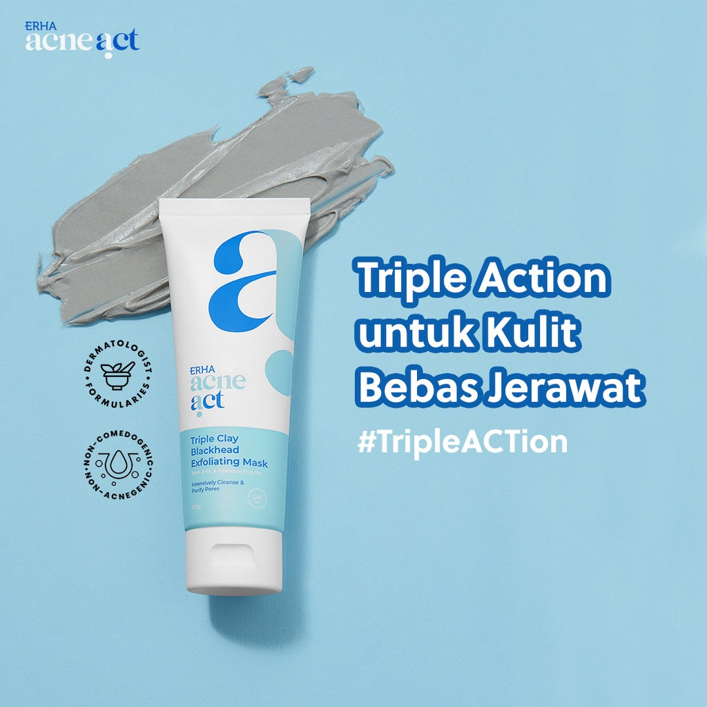 ERHA Acneact Triple Clay Blackhead Exfoliating Mask - Masker Wajah dan Komedo | AHA | BHA