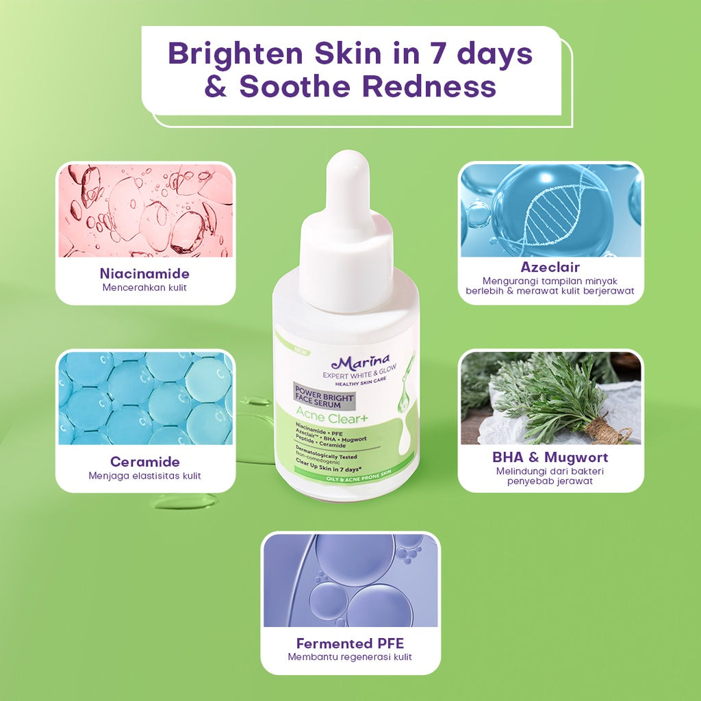 Marina Expert White & Glow Power Bright Face Serum – Acne Clear+ - Exp : 01.2026