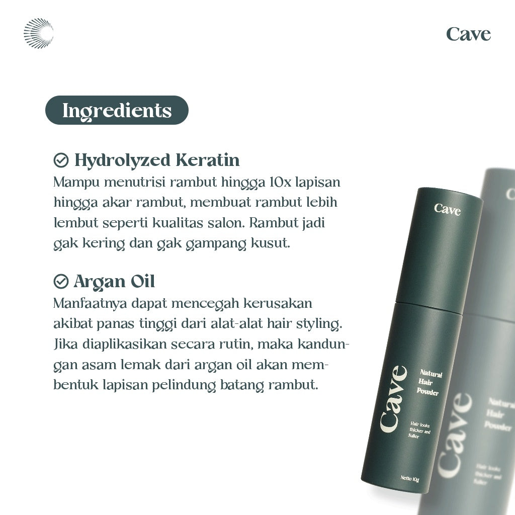 Cave Natural Hair Powder 10 gr - Bedak Styling Rambut Pria Membuat Bervolume Tebal & Anti Lepek