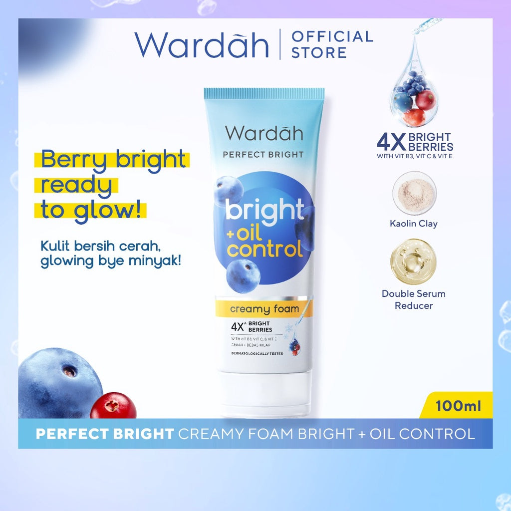 WARDAH Perfect Bright Creamy Foam Bright Oil Control Facial Wash Untuk Kulit Berminyak Mengontrol Produksi Minyak Hingga 12 Jam dan Membersihkan Kulit Tanpa Rasa Ketarik Cerah Sehat Bebas Kilap - Skincare