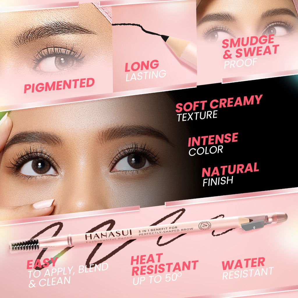 Hanasui Eyebrowtiful Pencil - 3 In 1 Eyebrow Pencil Waterproof 3 Varian Longlasting and Easy to Apply