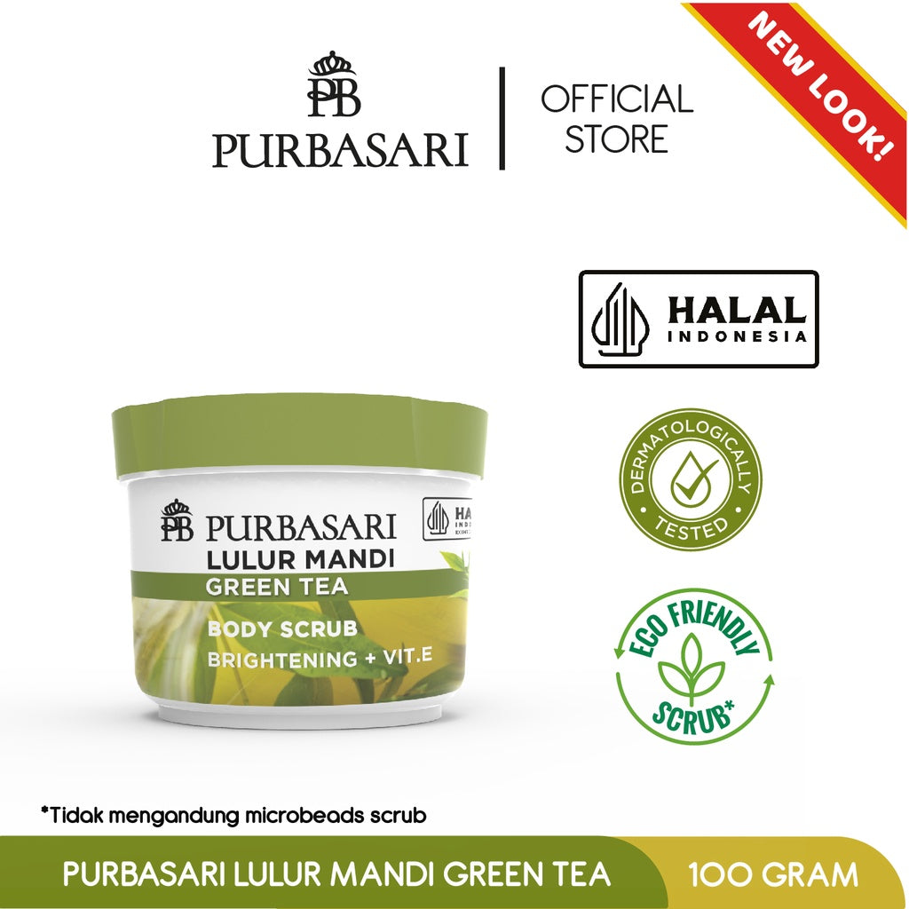 Purbasari Lulur Mandi Green Tea 100 gram / Lulur Pemutih Whitening Pencerah / Lulur pelembab kulit / Lulur Badan perontok daki / Menyamarkan flek hitam / Melembabkan / Mencerahkan