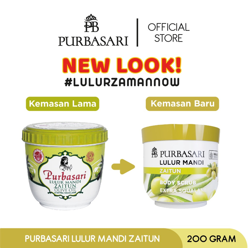 Purbasari Lulur Mandi Zaitun 200 gr / Lulur Pemutih Whitening Pencerah / Lulur pelembab kulit / Lulur Badan perontok daki / Menyamarkan flek hitam / Melembabkan / Mencerahkan