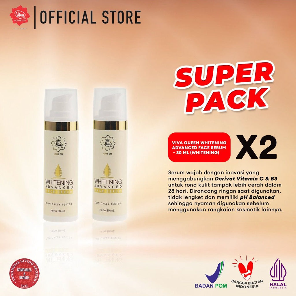 [Super Pack !!!] Viva Queen VIT C ACTIVE Whitening Advanced Face Serum with NIACINAMIDE & Vit B3- 30 ml (BRIGHTENING, WHITENING & GLOWING)- (isi 2 pcs)