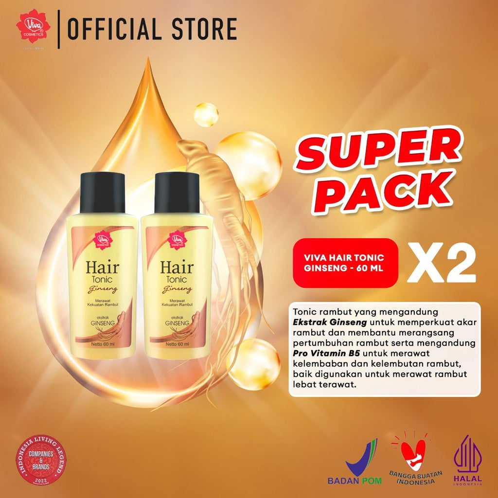 [Super Pack !!!] Viva Hair Tonic Ginseng with Pro VIT B5, Ginseng Extract & Aloe Vera Extract - 60 ml - (2 pcs)