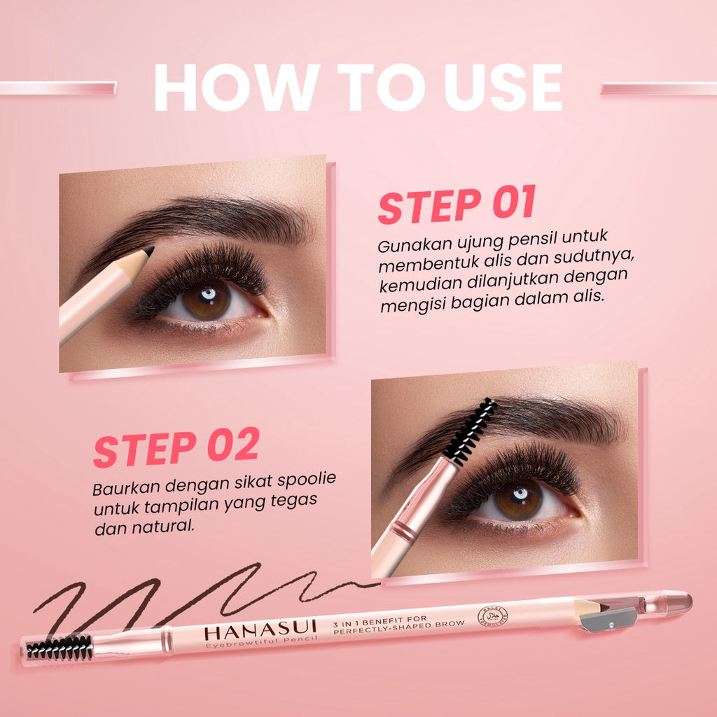 Hanasui Eyebrowtiful Pencil - 3 In 1 Eyebrow Pencil Waterproof 3 Varian Longlasting and Easy to Apply