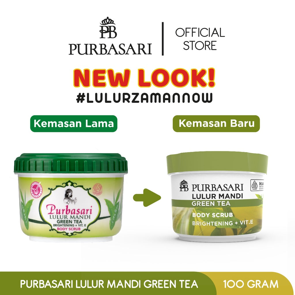 Purbasari Lulur Mandi Green Tea 100 gram / Lulur Pemutih Whitening Pencerah / Lulur pelembab kulit / Lulur Badan perontok daki / Menyamarkan flek hitam / Melembabkan / Mencerahkan