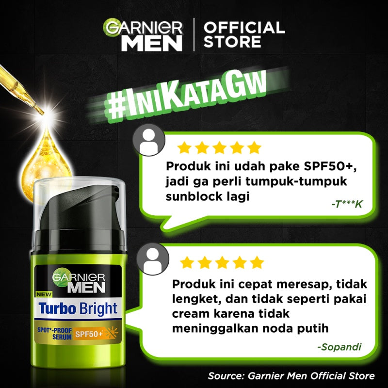Garnier Men Turbo Bright Spot-Proof Serum SPF50+ Skin Care - 40ml |Brightening/Moisturizing/Sun Protection